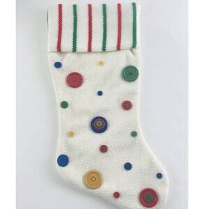 Christmas Santa's Best Stocking Buttons Knit top Bright Adorable White Red RARE